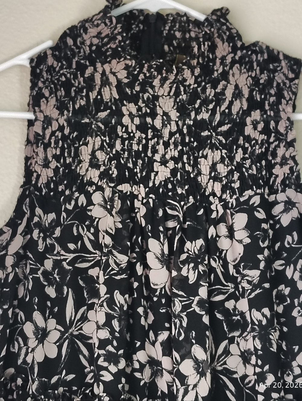 Taylor Dress Womens Sz XS Floral Sleeveless Mock Neck Smocked Chiffon Mini Black - Picture 2 of 7